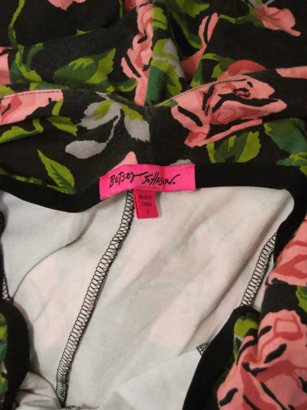 Y2K Betsey Johnson Maxi Dress (S) small black pink vintage rose floral tank chic - Picture 9 of 9